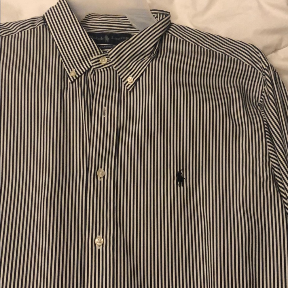 Black and white striped polo
